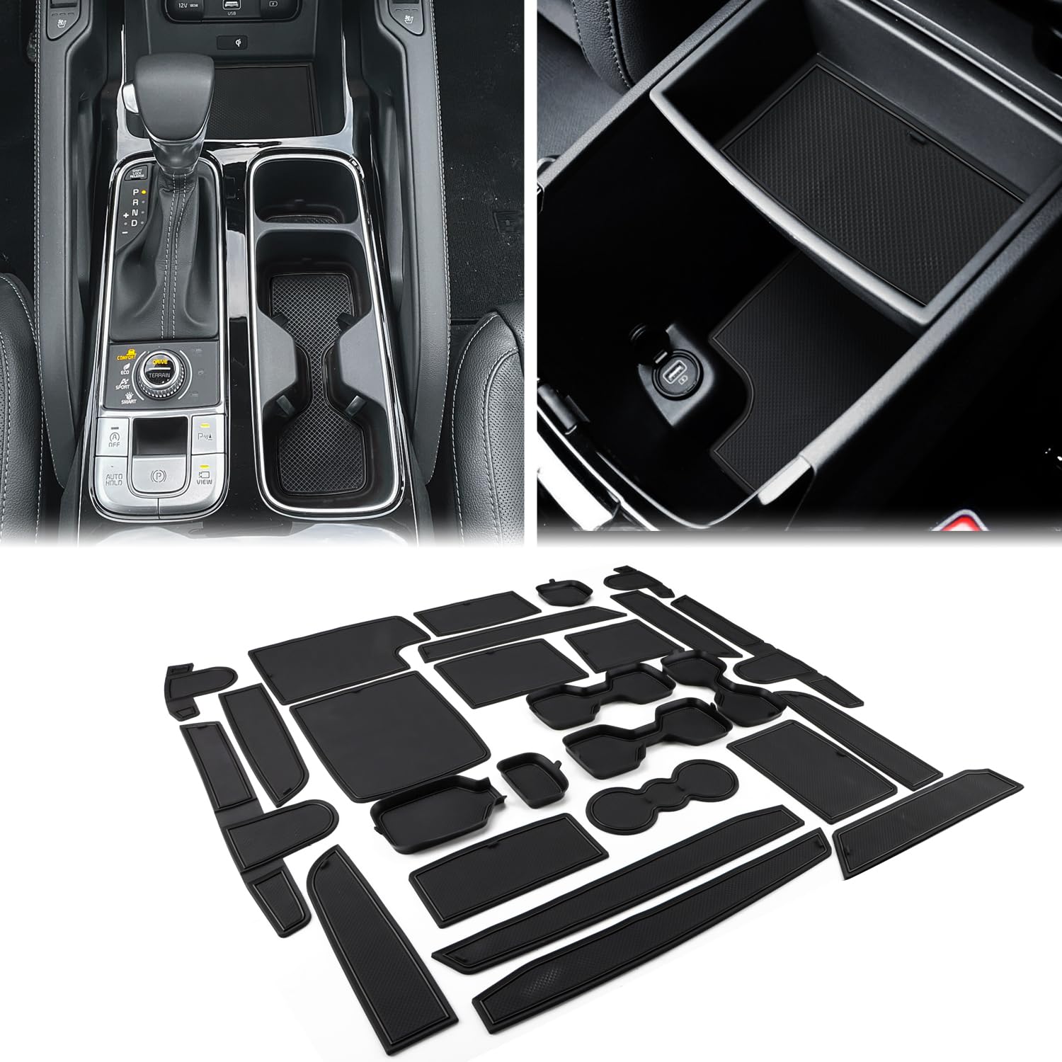Photo 1 of Auovo Center Console Mats Compatible with Kia Telluride Accessories 2020 2021 2022 2023 Cup Holder Coasters Pads Door Liners Car Interior Decoration(26pcs/Set, Black)