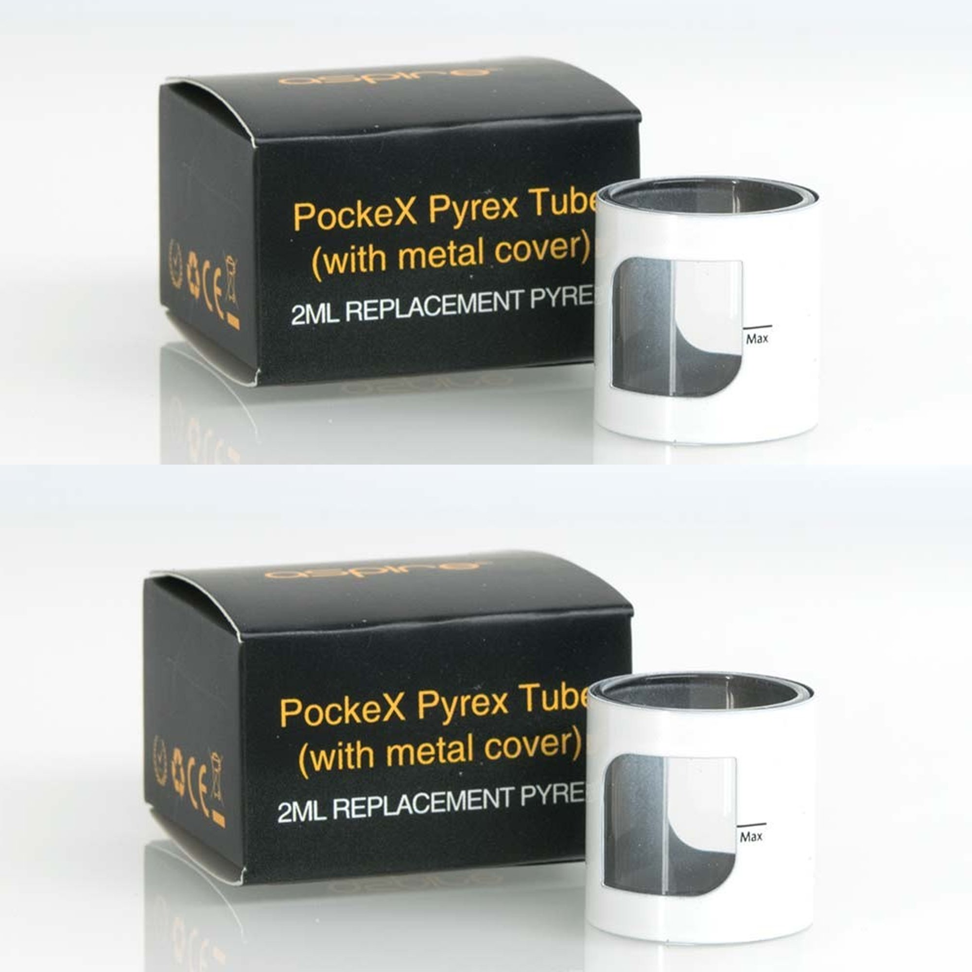 2X Aspire Pockex Glass with Metal Cover Available in 4 Colours NO Nicotine (White)