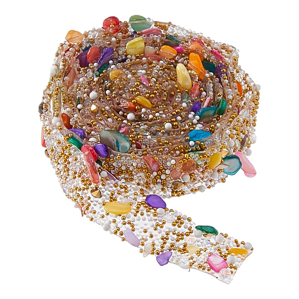 SUPERFINDINGS 1.5m Crystal Rhinestone Trim Glass Hotfix Rhinestone Beaded Trim Colorful Sparkling Bling Ribbons Sewing Accessories for Clothes Bag Shoes Wedding Party Decoration