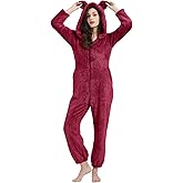 PEHMEA Women's Onesie Pajamas Sherpa Plush Hooded Romper Cozy Winter Sleepwear Holiday Party One Piece PJs for Adults, Teens