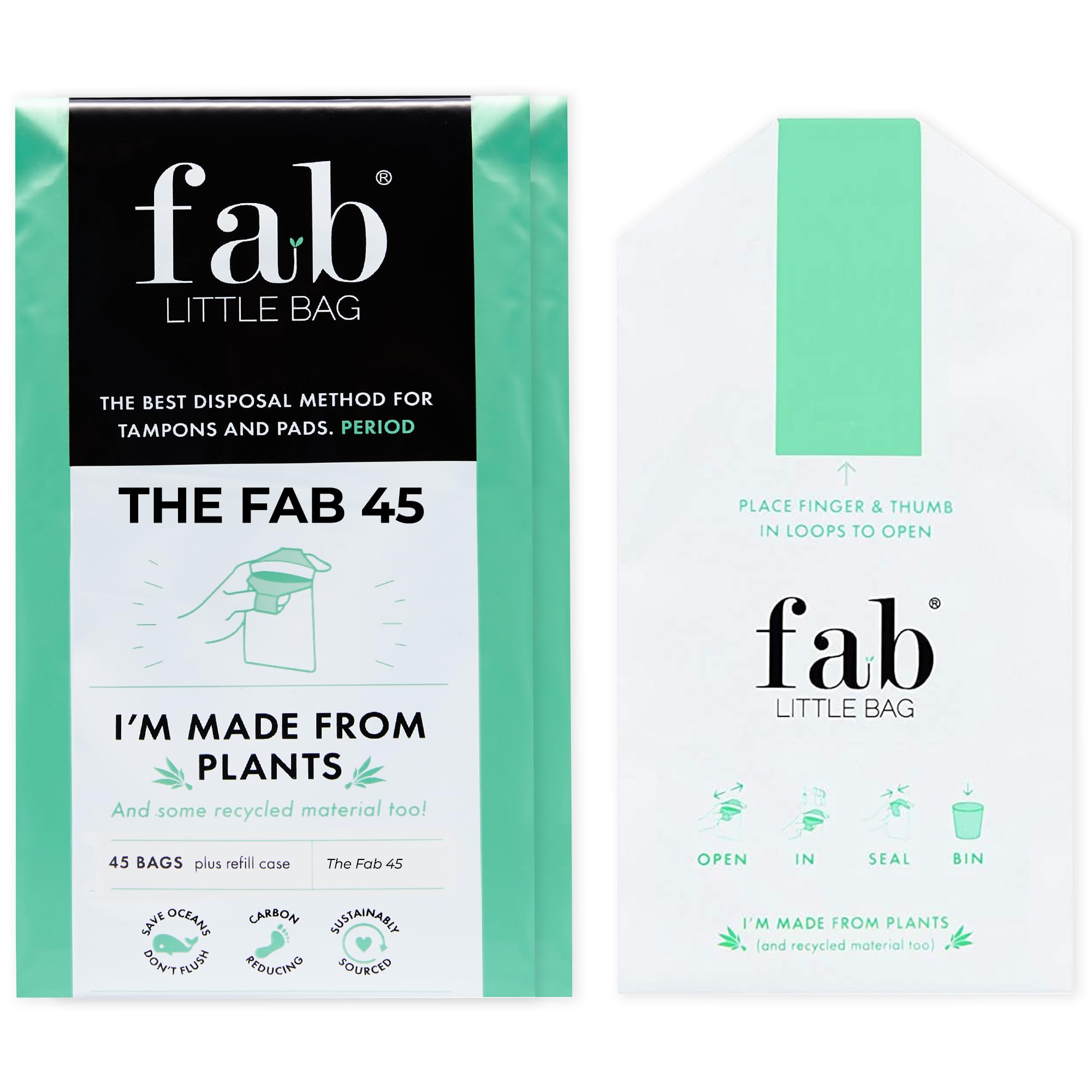 Fab Little Bag Sanitary Disposal Bags for Tampons, Pads, Towels, Liners - No Mess, No Odour, Sealable - Pack of 45