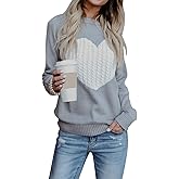 shermie Women's Pullover Sweaters Long Sleeve Crew Neck Casual Front Big Cute Heart Sweater