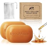 SecuMake Beef Tallow Soap Bar, 2 Pack, 3.7 oz Each | Deep Moisturizing, For Face, Hands &amp; Body, Gentle Cleansing, For Sensitive Skin