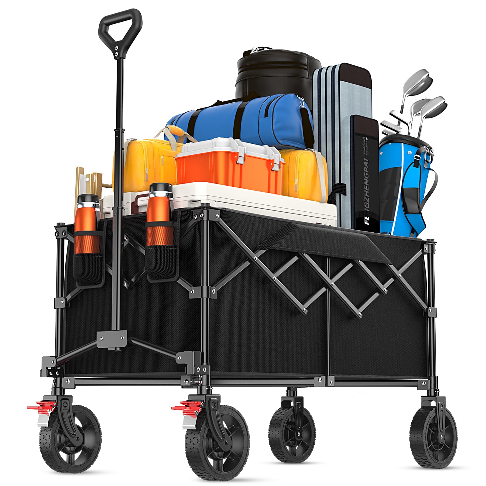 Photo 1 of 180L Large Capacity Collapsible Wagon Carts with Wheels,Foldable Wagon with 330LBS,Heavy Duty Shopping Cart,Portable Wagons Carts Foldable for Beach,Sports,Garden,Laundry,Outdoor-Black