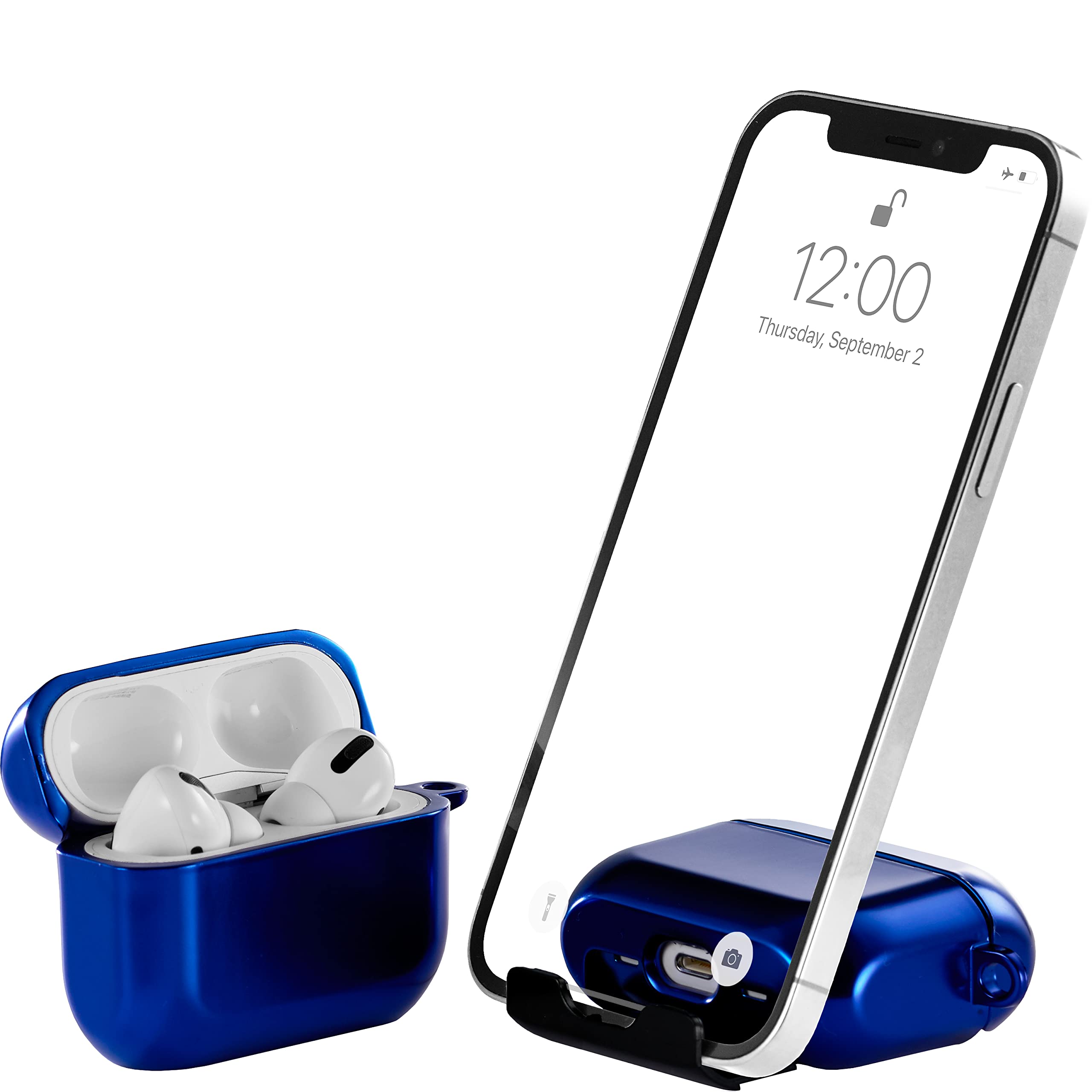 AirStand - AirPods Pro Case Cover with Invisible Phone Stand, Compatible with AirPods Pro and 2022 new gen 2, Shockproof Case with Keychain Carabiner, Wireless Charging Supported, Patented Design