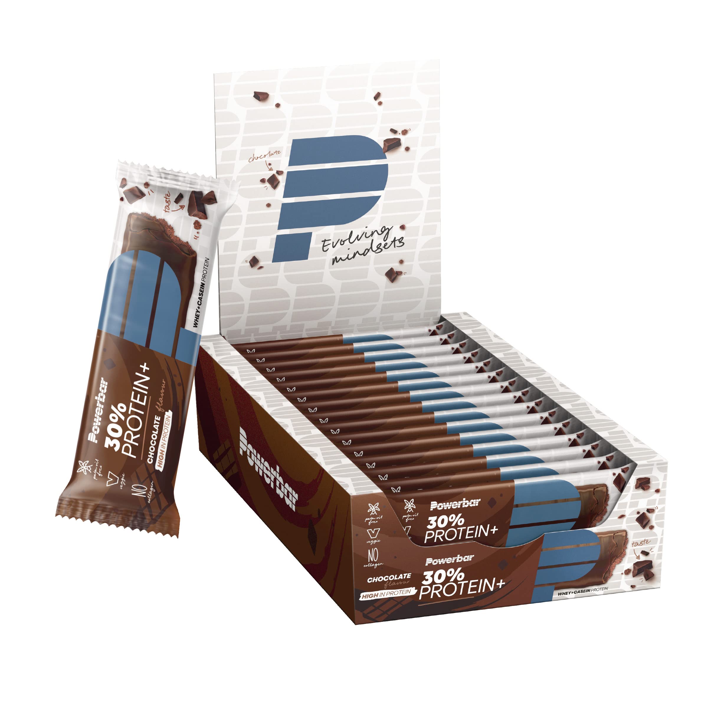 Powerbar - 30% Protein Plus - Chocolate - 15x55g - High Protein Bar - Whey&Casein Protein - collagen free
