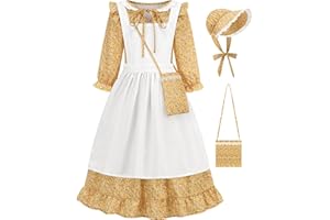 Aoiviss Pioneer Girls Dress Floral Colonial Prairie Costumes for Little Kids with Apron and Bonnet