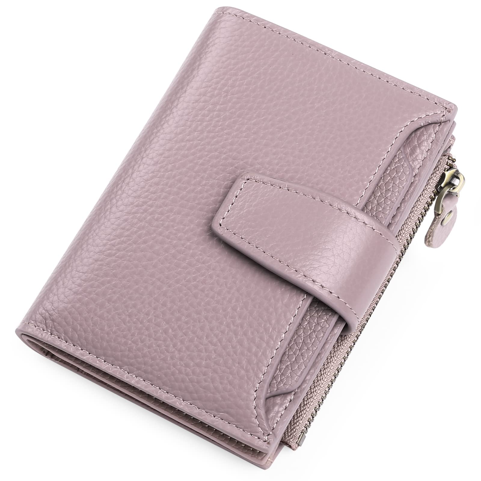 SENDEFN Women's RFID Blocking Leather Small Compact Bi-fold Zipper Pocket Wallet Card Case Purse with ID Window