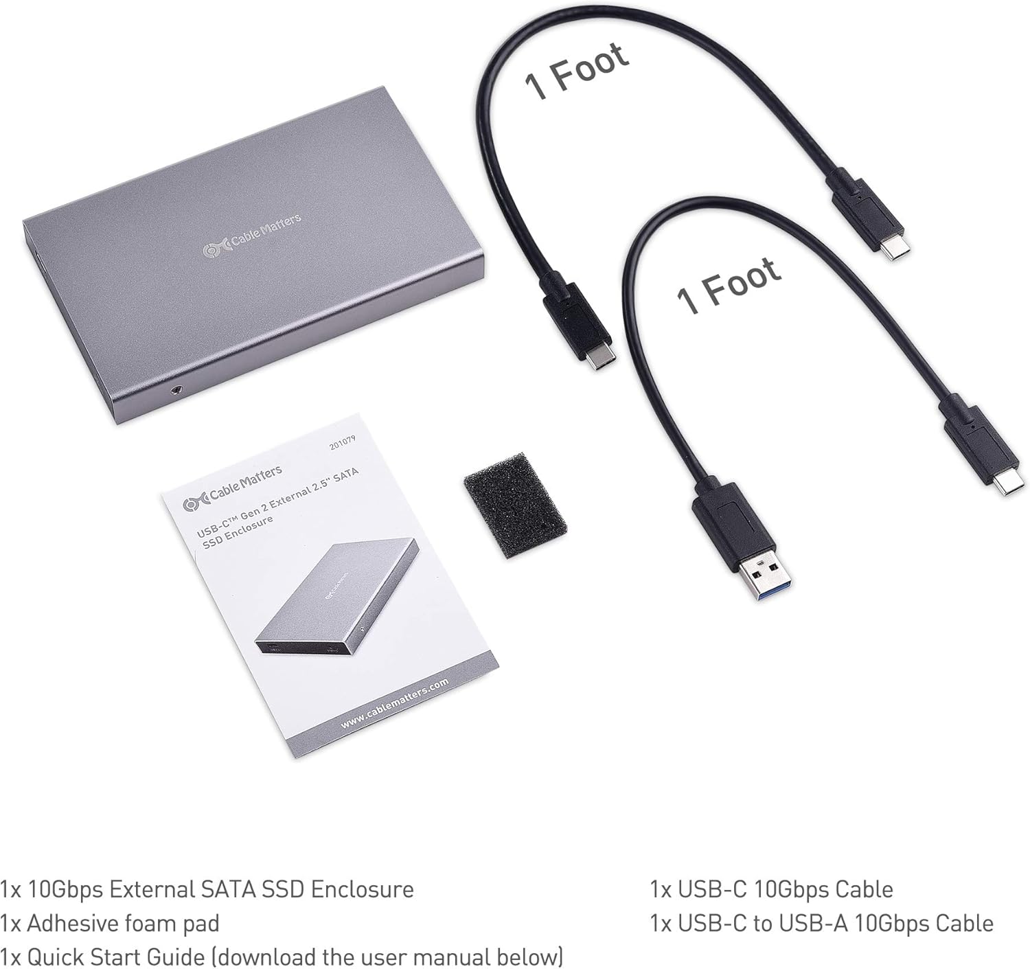 Cable Matters Premium Aluminum 10Gbps Gen 2 USB C Hard Drive Enclosure for 2.5" SSD/HDD with USB-C and USB-A Cables - Thunderbolt 3 Port Compatible with MacBook Pro, MacBook Air, and More: Computers & Accessories