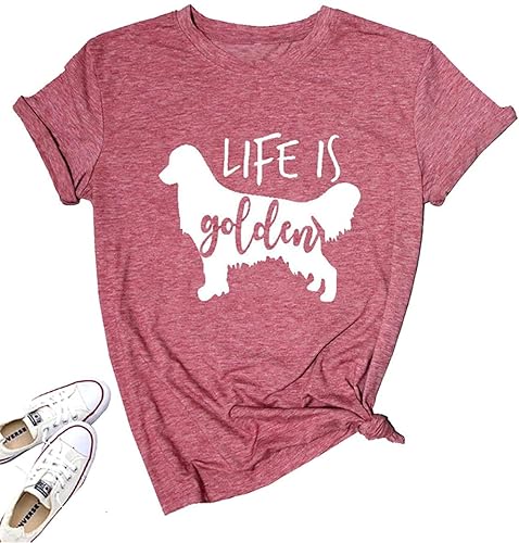 Life is Golden Shirt for Women Cute Dog Mom Graphic Short Sleeve