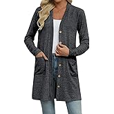 Kinnette Womens Lightweight Long Sleeve Cardigan Open Front V Neck Casual Cardigans with Pockets