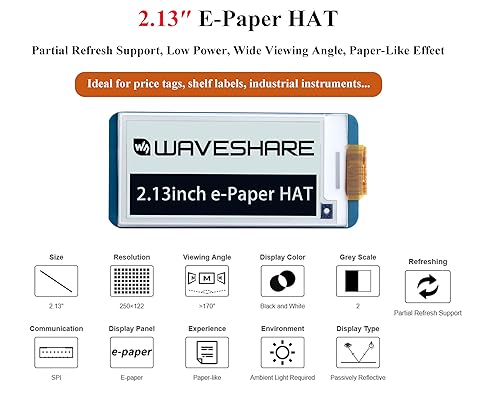2.13inch E-Ink Display HAT V4 For Raspberry Pi - 250x122 Pixel E-Paper Screen