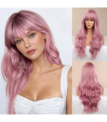 Amazon.com : EEYZD Silver Pink Long Wigs for Women,26 Inches  display picture 1