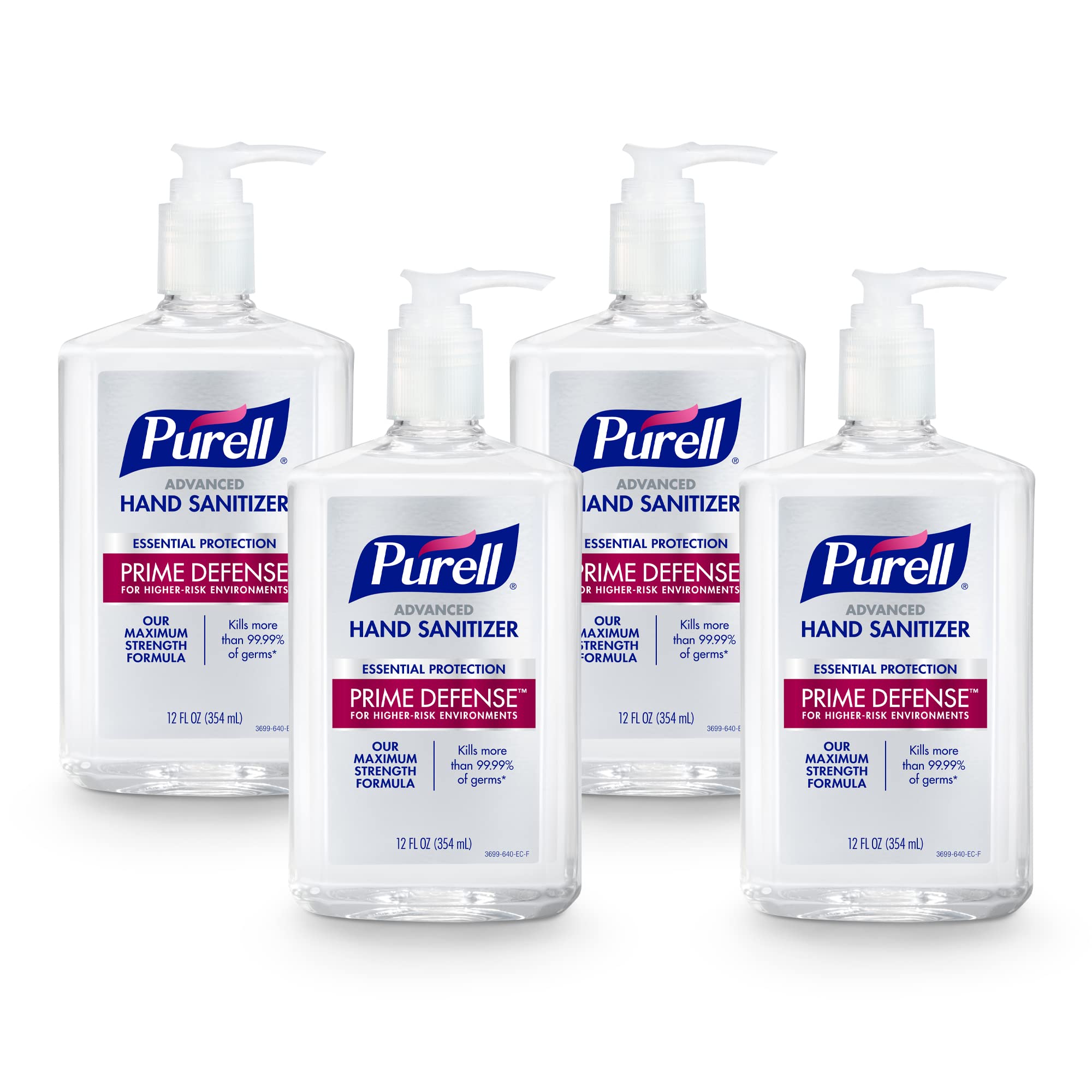 Purell Prime Defense Hand Sanitizer Gel Pump Bottle 4ct x 12oz, 3699-06-EC2