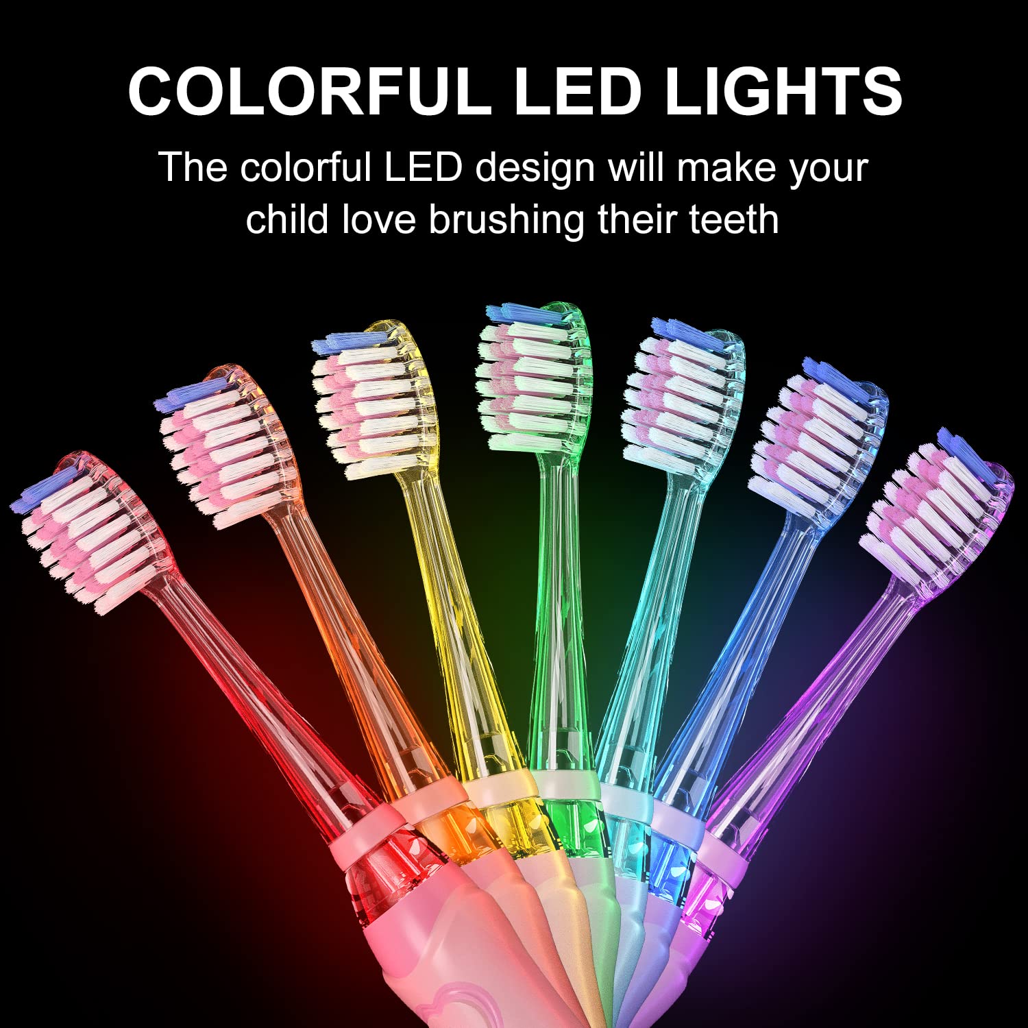 SEAGO Kids Electric Toothbrush with 2 Mins Brushing Timer and 4 Replacement Bursh Heads, Rainbow LED Light Make Brushing Fun, Green Color Boys Battery Powerd Toothbrush for 4-12 Years Old，SG-977