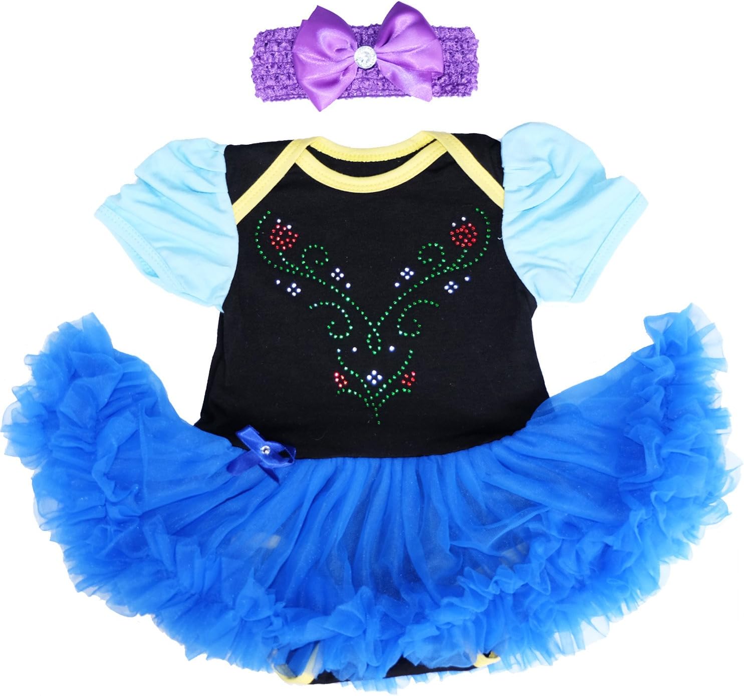 Laudmu Baby Anna Princess Black Royal Blue Bodysuit Tutu,Romper Skirt Dress