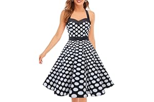 DRESSTELLS Women's Vintage 1950s Cocktail Party Dress, Retro Pinup Wedding Guest Halter Swing Dress