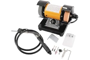 YAEKOO 3" Multipurpose Mini Bench Grinder Polisher with 31" Long Flexible Shaft and Accessories, Variable Speed Dial 0-10000 RPM, 110V 150W Single Phase Motor