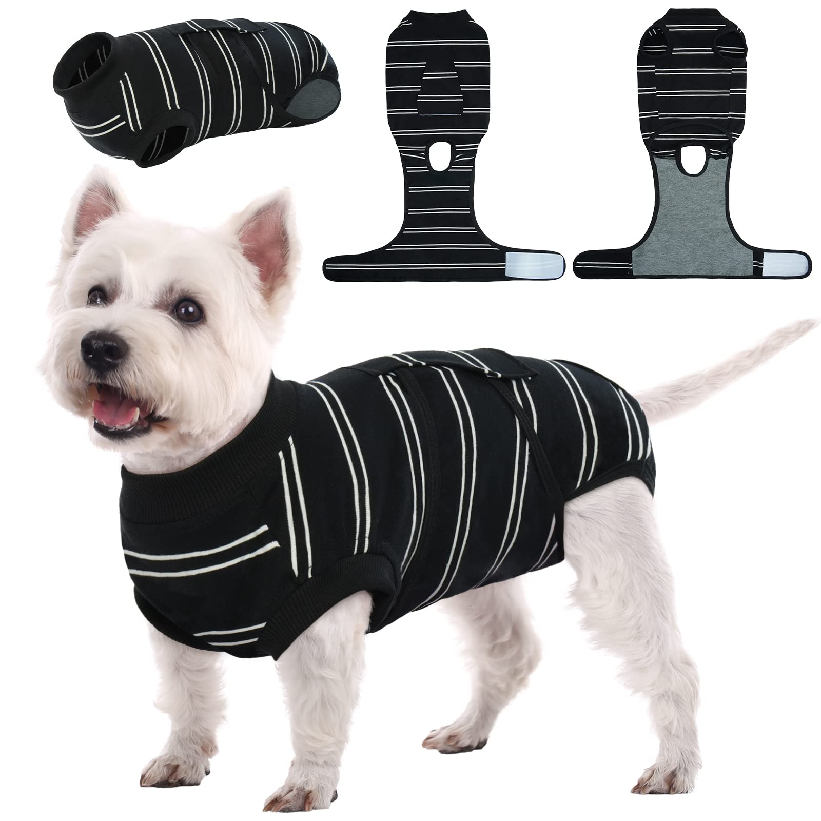 Kuoser Dog Surgery Recovery Suit, Dogs Recovery Suits for Female Spay and Male Neuter, Dog Onesie for After Surgery Post-Op Care, Puppy Post Body Vest Prevent Licking, Black Stripe M — image 1