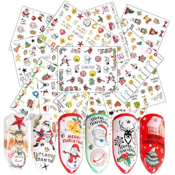 Amazon.com: Christmas Nail Art Stickers Winter Xmas Nail Decals 12