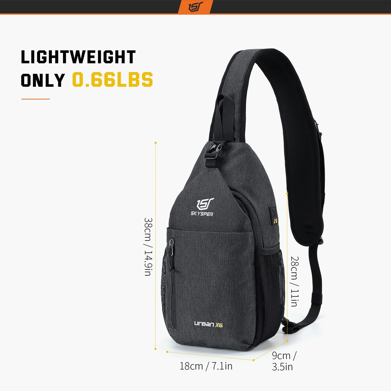 SKYSPER Schultertasche Brusttasche Leichte Sling Bag Klein Wasserfest Crossbody Umhängetasche zum Wandern Outdoor Sports Reise 5