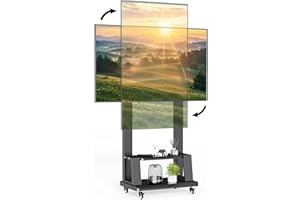 BEISHI Mobile TV Stand with Wheels, Rolling TV Stand for 32-75-inch Flat Panel Displays, 90° Screen Swivel, Height Adjustable, Load Holds Up 180 lbs, Maximum VESA 600x400mm (Black)