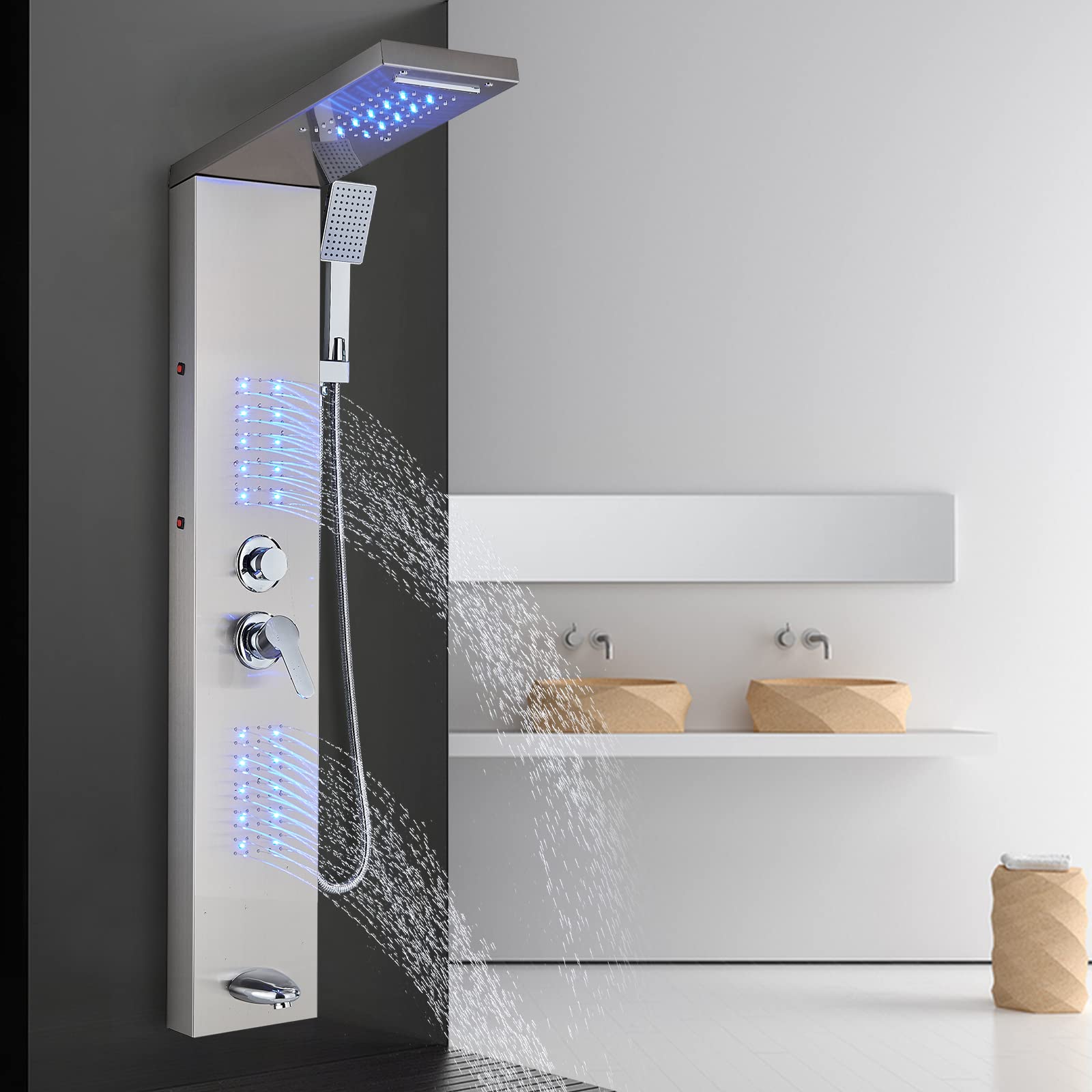 TVTIUO-Columna-de-Hidromasaje-LED-Columna-Ducha-Acero-InoxidableSistema-de-Ducha-5-funciones-Set-Ducha-de-BanoNiquel