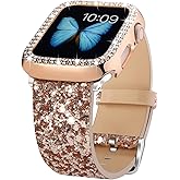 Compatible For Apple Watch Band with Bling Diamond Case 38mm 40mm 41mm 42mm 44mm 45mm 46mm 49mm Ultra 3/2/1, Women Glitter Sparkle Bands For iWatch Band Series 11 10 9 8 7 6 5 4 3 2 1 & SE3 SE2 SE
