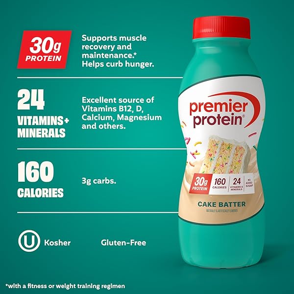 PREMIER PROTEIN SHAKE, CAKE BATTER, 30G PROTEIN, NO ADDED SUGAR, 24 VITAMINS & MINERALS TO SUPPORT IMMUNE HEALTH, 11.5 FL OZ, 12 PACK