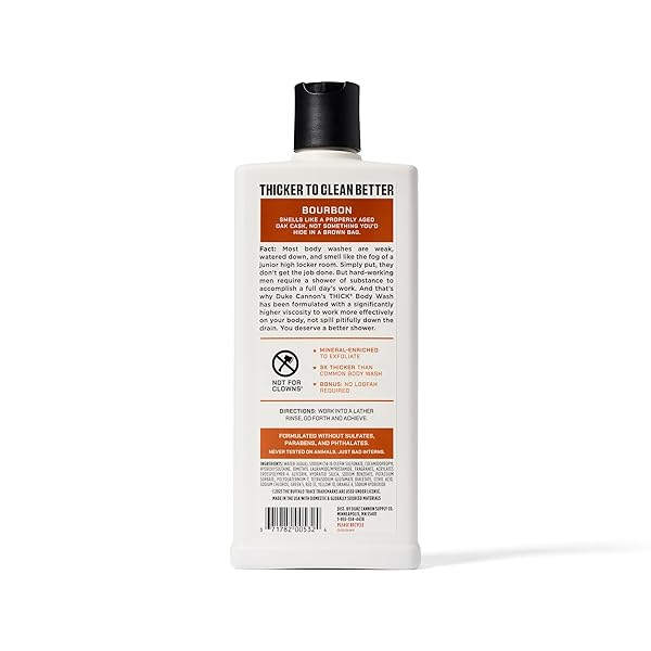 DUKE CANNON SUPPLY CO. THICK HIGH VISCOSITY BODY WASH – 3X THICKER, PLANT-BASED, MINERAL-ENRICHED BODY WASH FOR MEN – BIG AMERICAN BOURBON – MENS BODY SCRUB – BOURBON (18 OZ)
