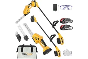 MUYLUX Cordless Pole Hedge Trimmer Electric Shrub Trimmer Long Reach Pole Saw for Tree Trimming, 20V Handheld Grass Cutter, Hedge Trimmers Cordless with Battery for Garden, Lawn, 2 Batteries