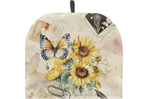 NETILGEN Tea Cozy Tea Pot Cover Keep Tea Warm Insulation Teapot Cozies Machine Washable Kettle Quilt Breakfast Warmer Teapot Warmer Home Indoor Decoration, Butterfly Sunflower Retro