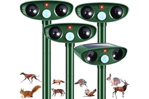 JAHY2TECH 4 Pack 2026 Solar Ultrasonic Animal Repellent Cat Rabbit Deterrent Racoon Deer Repellent Devices with Motion Detection for Squirrel Dog Rodent Waterproof Skunk Repellent for Yard