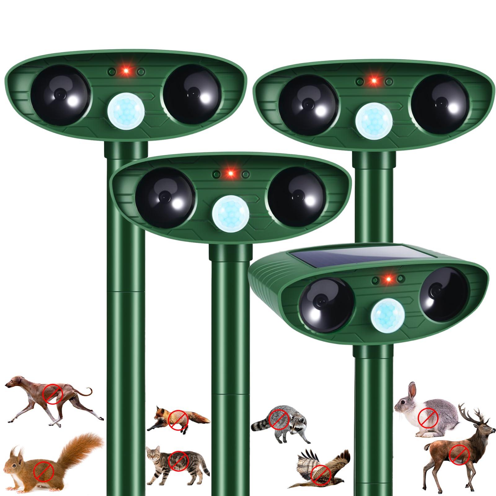 Photo 1 of 4 Pack 2026 Solar Ultrasonic Animal Repellent Cat Rabbit Deterrent Racoon Deer Repellent Devices with Motion Detection for Squirrel Dog Rodent Waterproof Skunk Repellent for Yard