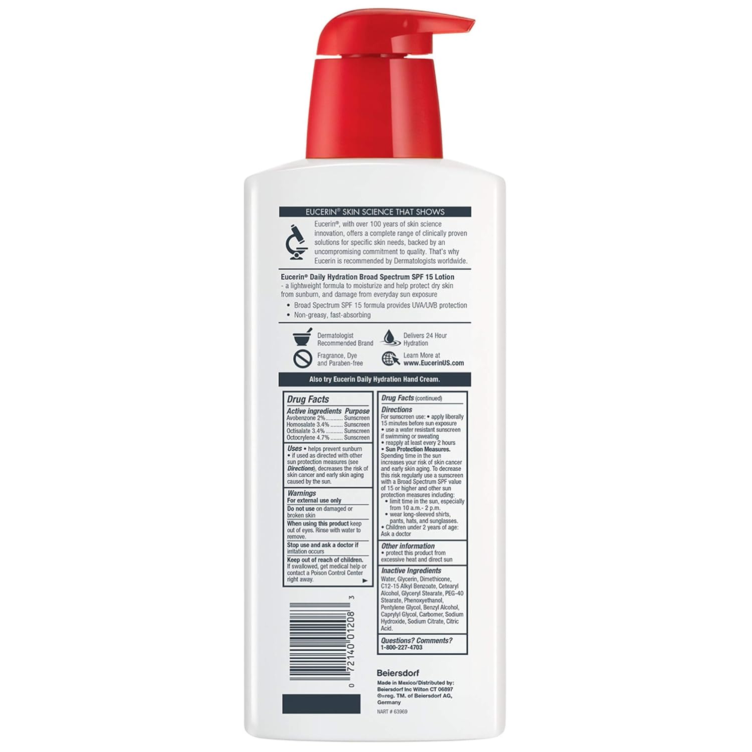 Eucerin Daily Hydration Lotion with SPF 15 - Broad Spectrum Body Lotion for Dry Skin - 16.9 fl. Oz. Pump Bottle (Pack of 3) : Beauty