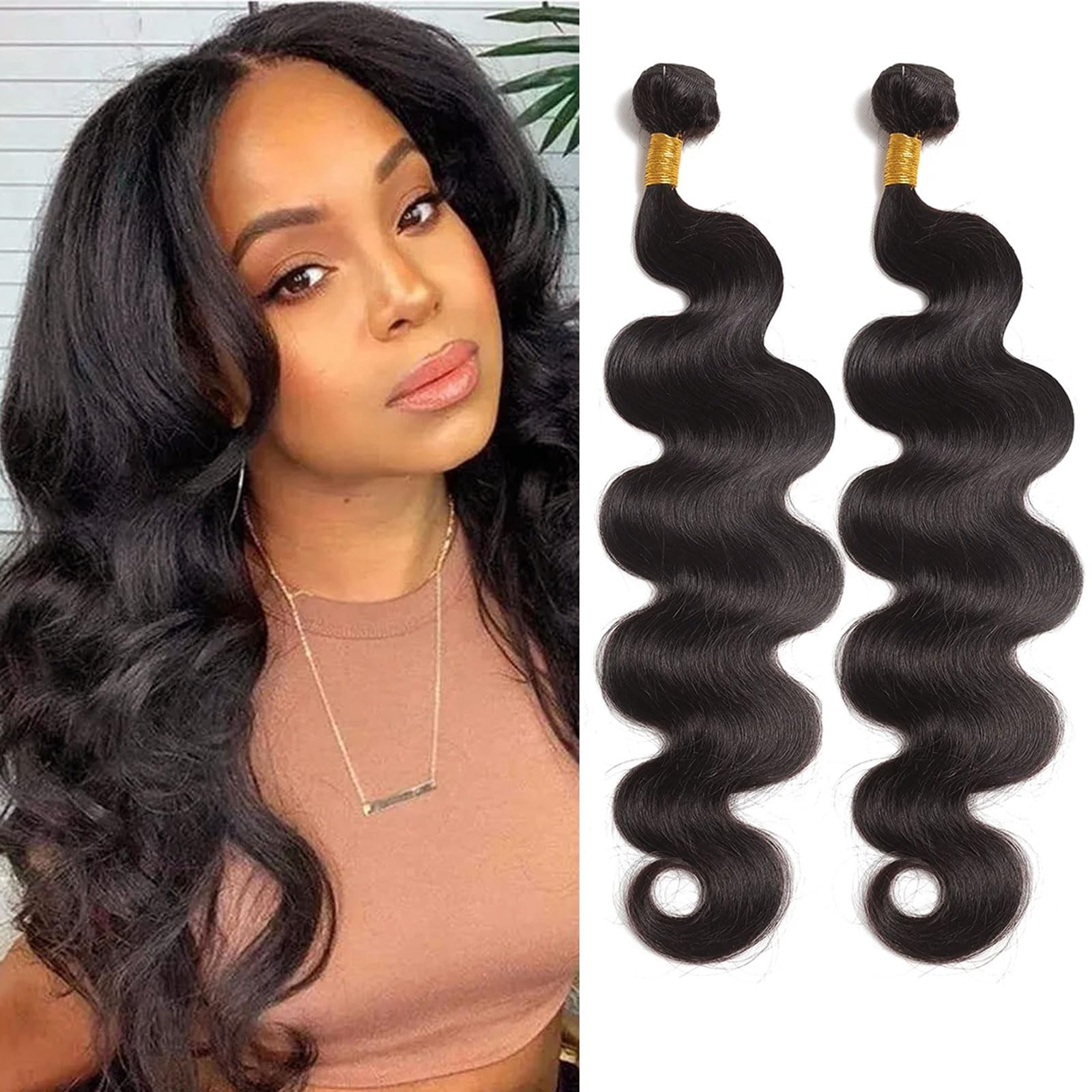 Huarisi 16 18 Inch Body Wave Bundles Human Hair 2 Bundles Brazilian Wavy Weaves 200g 10a Unprocessed Virgin Hair Extensions for Black Women Sew in