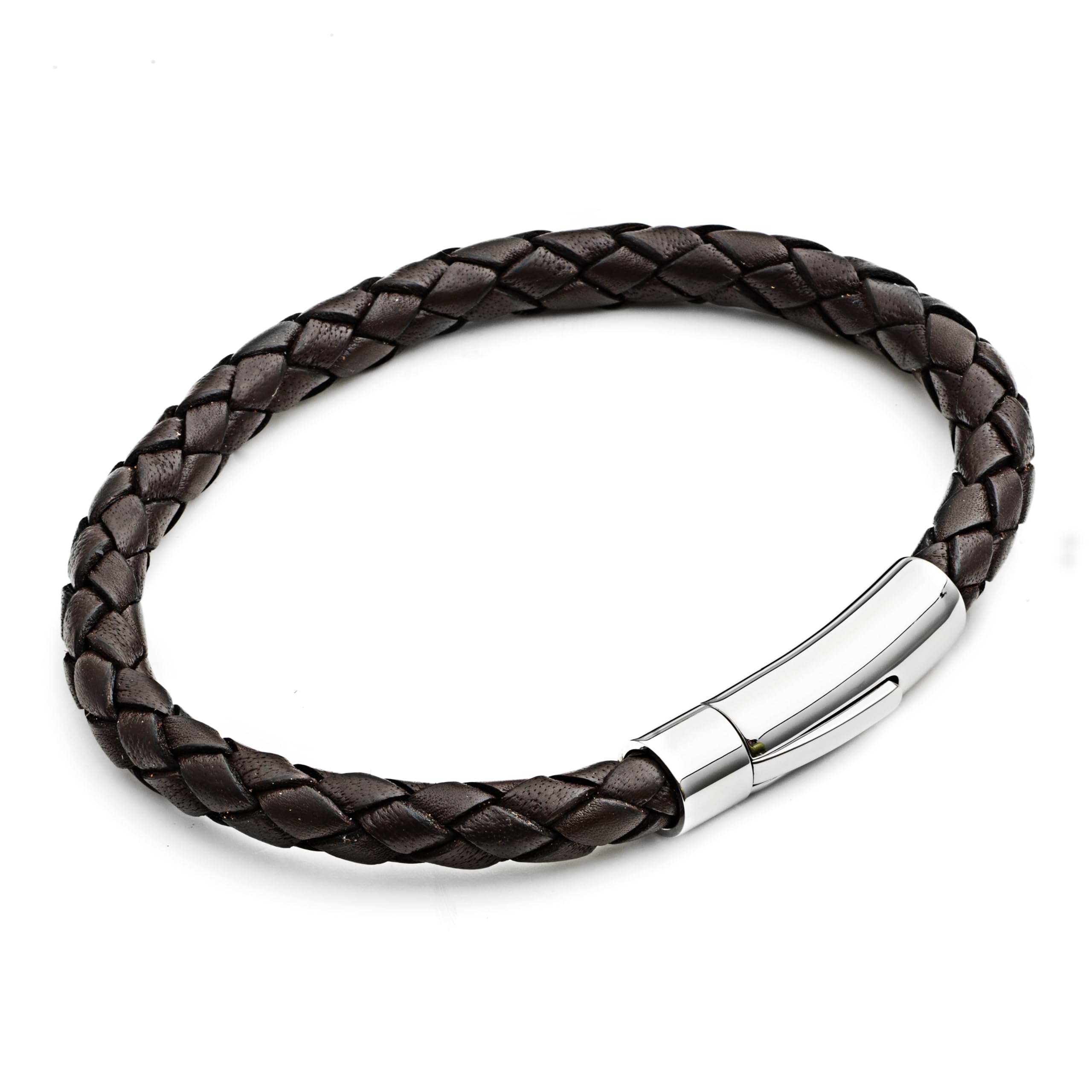 Tribal Steel Brown Plaited Leather Bracelet for Men - Mens 21cm Bracelet with Riveted Stainless Steel Rocker Clasp — image 1