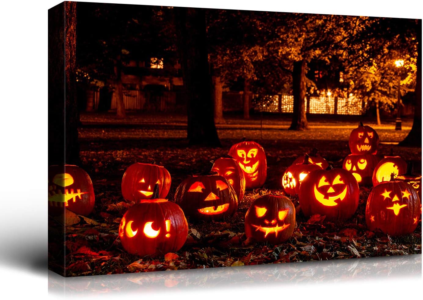 Paintings - Denozer - Canvas Wall Art Halloween Pumpkin Lantern Painting Artwork for Home Wall Decor,Stretched and Framed Ready to Hang - 24x18 inches