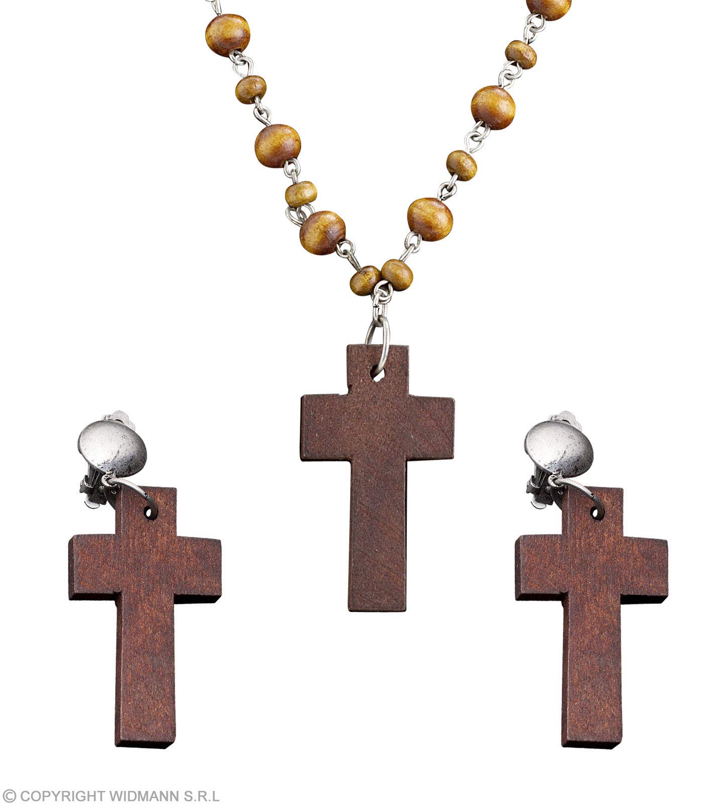 Wooden Rosary & Cross Earring Set Fancy Dress Costume Jewellery for Outfits Bling Accessories Accessory Holy