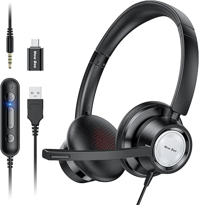 New Bee H362 USB Headset Microphone Type C 3.5mm for Call Center PC Conference