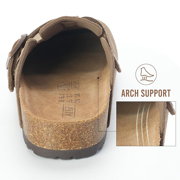 ALGF WOMEN’S GENUINE SUEDE CLOGS FOR WOMEN SLIP-ON BUCKLE SLIDES WOMEN’S MULES & CLOGS NATURAL RUBBER CORK FOOTBED SANDALS POTATO SHOES WITH ARCH SUPPORT