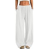 ZAFUL Drawstring Elastic Low Waist Flowy Palazzo Pants for Women with Pockets Casual Loose Pant Spring Summer Outfits