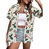 Christmas Shirt Women Hawaiian Button Down Shirts Vintage Christmas Graphic Short Sleeve Button Up Tops