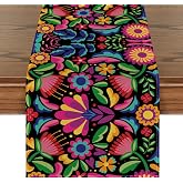 Artoid Mode Floral Dia De Los Muertos Serape Fiesta Mexican Table Runner, Mexico Day of the Dead Kitchen Dining Table Decoration for Home Party Decor 13x72 Inch