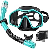 Keephigher Snorkeling Gear for Adults,Dry-Top Snorkel Mask Set with Tempered Glass,Anti-Fog & Anti-Leak Panoramic Swim Mask,Adjustable Snorkel Kit with Carry Bag for Scuba Diving,Swimming,Travel
