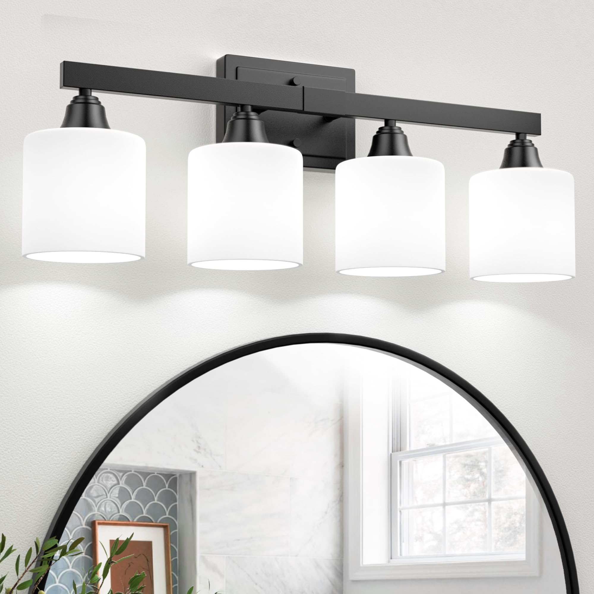 Photo 1 of **UNTESTED**
VOLISUN Matte Black Bathroom Light Fixtures, 4-Light Bathroom Vanity Lights Over Mirror, Modern Vanity Light for Bathrooms, Bathrooms Lights Fixtures Over Mirror with Milky White Frosted Glass Shades