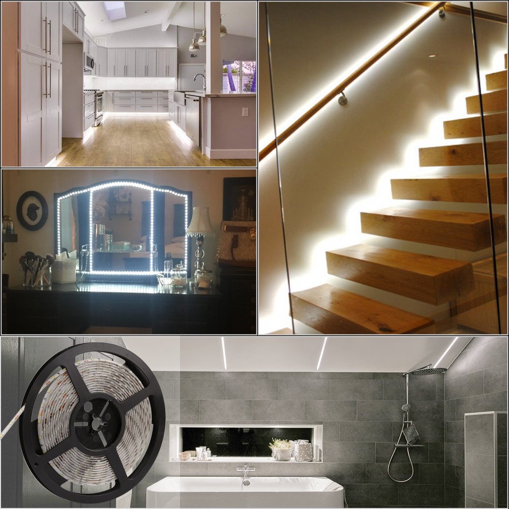 LED Strip Lights Cool White 6000K Led Light Strips DC12V Strip of Led Lights SMD2835 300Leds Led Tape Lights Strip Led 16.4 Ft Flexible light strips DIY Decoration Outdoor