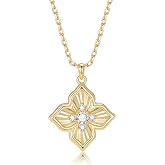 Women's Gold Lucky Floral Necklace -14K Gold Plated Dainty Flower Pendant | Cubic Zirconia Design Suit for Party Prom Daily Wear, Christmas Birthday Holiday Gift for Her Mom Wife Daughter Girlfriend