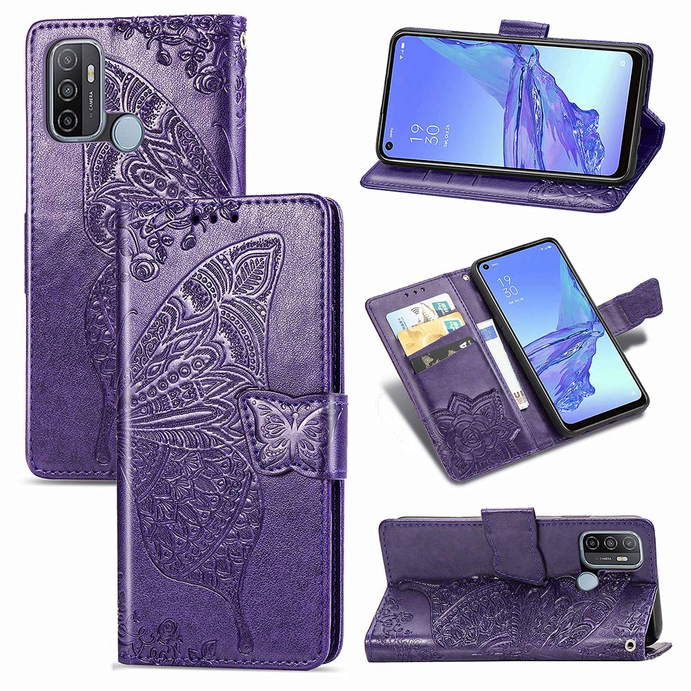 SHIEID Case for OPPO A53 2020 Wallet Case, Wallet Cover Magnetic Closure and Flip Stand Case, Premium 3D Vintage elegant print Phone Shell Cases Suitable for OPPO A53 2020, Purple