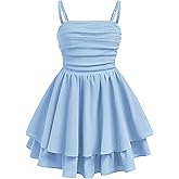 EXARUS Girls Dress Teen Ruched Layered Ruffle Swing Flowy Spaghetti Strap Summer Easter Dance Tween Dresses 8-14Y